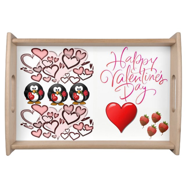 Valentines day white red hearts serving tray (Front)