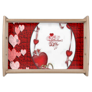 Valentines day white red hearts serving tray