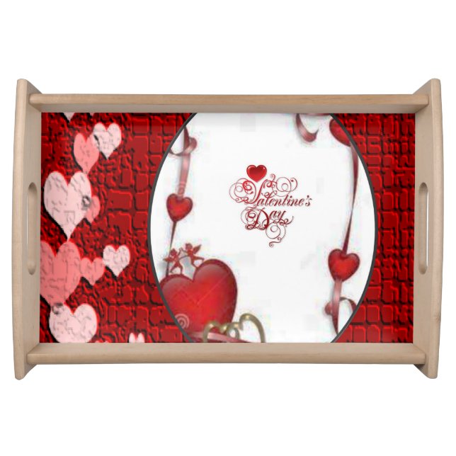 Valentines day white red hearts serving tray (Front)