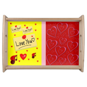 Valentines day white red hearts serving tray