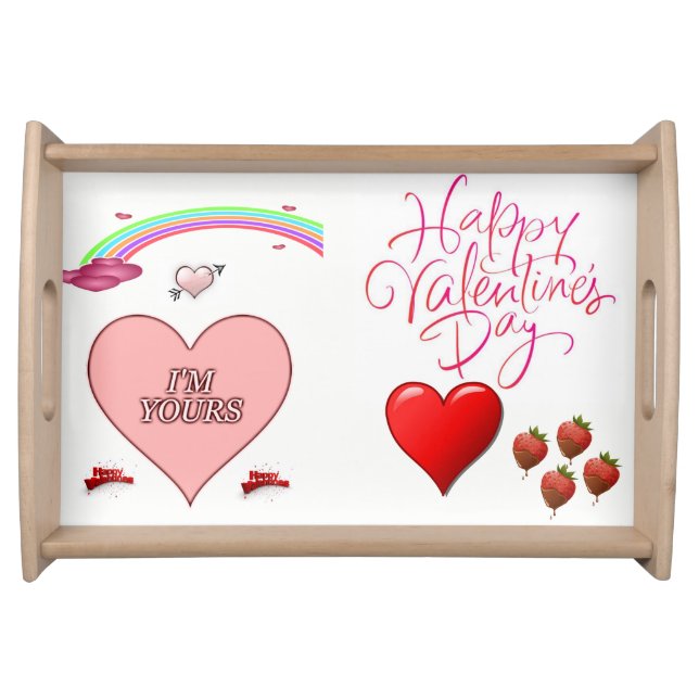 Valentines day white red hearts serving tray (Front)