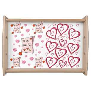 Valentines day white red hearts serving tray