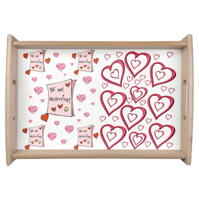 Valentines day white red hearts serving tray (Front)