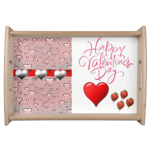 Valentines day white red hearts serving tray