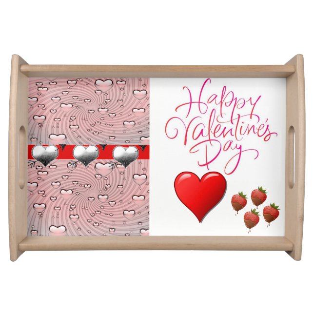 Valentines day white red hearts serving tray (Front)