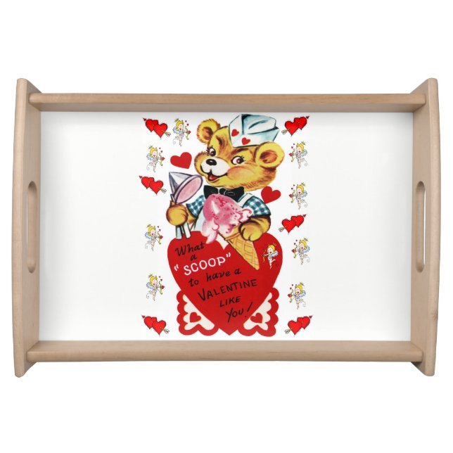 Valentines day white red hearts serving tray (Front)