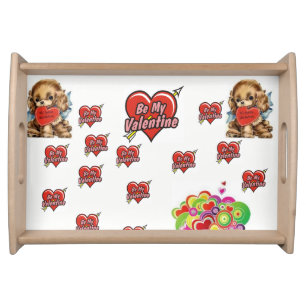 Valentines day white red hearts serving tray