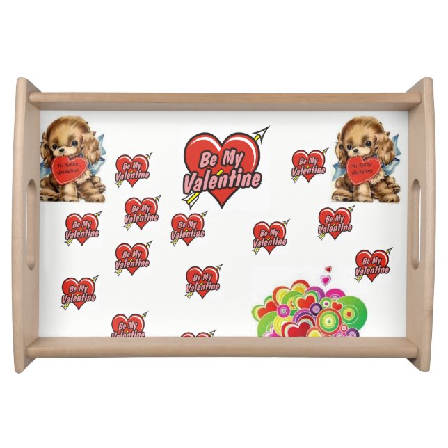 Valentines day white red hearts serving tray (Front)