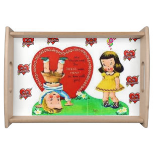 Valentines day white red hearts serving tray