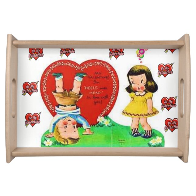Valentines day white red hearts serving tray (Front)