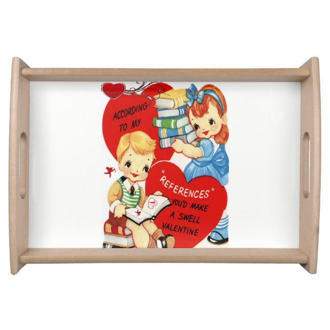 Valentines day white red hearts serving tray (Front)