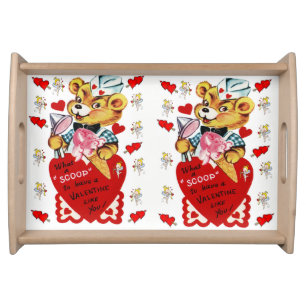 Valentines day white red hearts serving tray