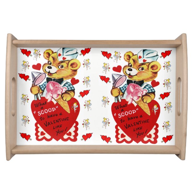 Valentines day white red hearts serving tray (Front)