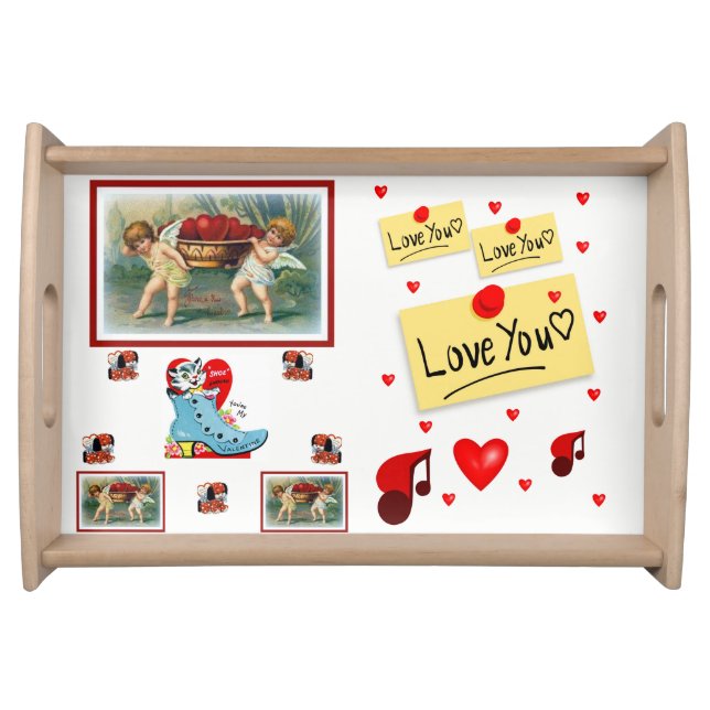 Valentines day white red hearts serving tray (Front)