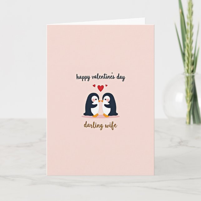 Valentines Day Wife Cute Penguin Card (Front)