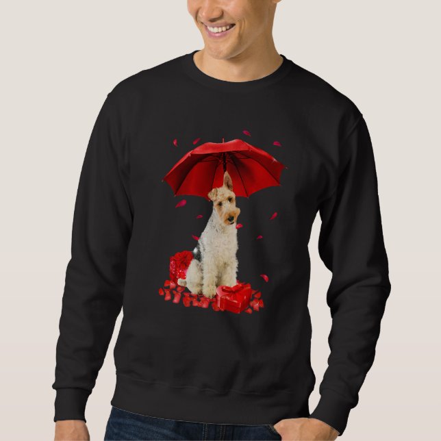 Valentines Day Wire Fox Terrier Umbrella Heart Pup Sweatshirt (Front)