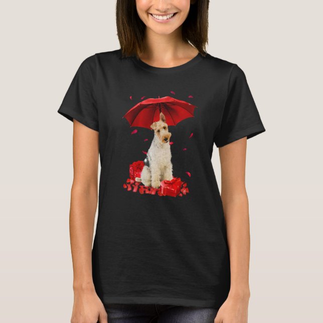Valentines Day Wire Fox Terrier Umbrella Heart Pup T-Shirt (Front)