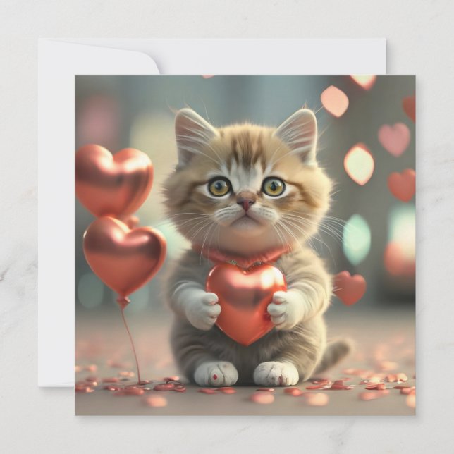 Valentine's Day with a cute little cat Holiday Card (Front)