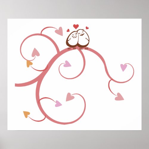 Valentines Day with birds on tree I love you Poster