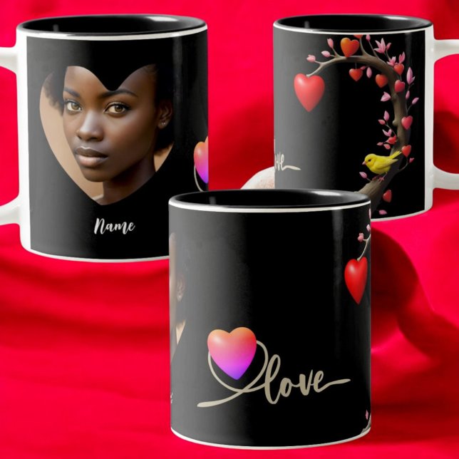 Valentine's Day with Canary bird Two-Tone Coffee Mug (Creator Uploaded)