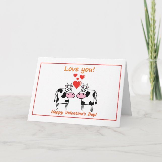 Valentine's Day with cows in love with hearts Card (Front)