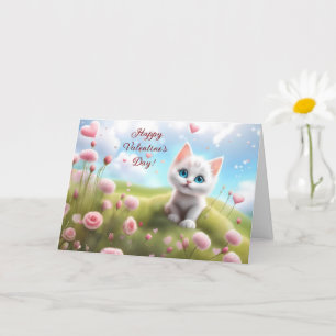 Valentine's Day with Cute Blue Eyed White Kitten Card