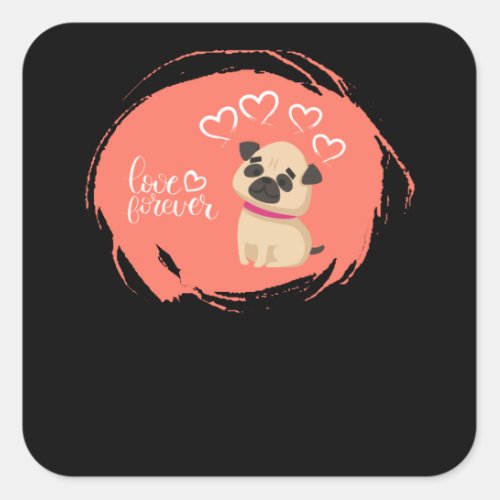 Valentines Day with Cute Pug Dog Square Sticker