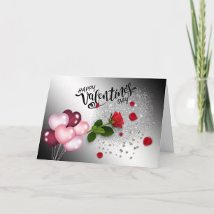 Valentine's Day with glitter and roses Card
