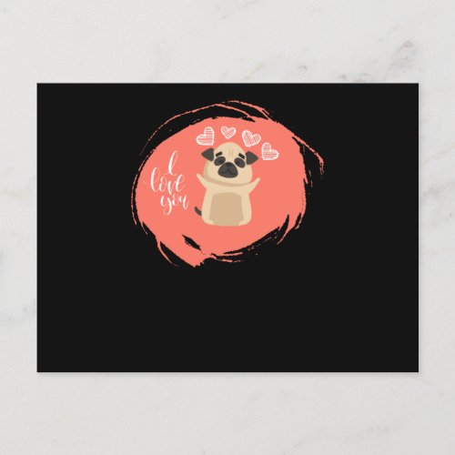 Valentines Day with Kawaii Pug Dog Postcard