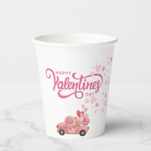 Valentines Day with Pink Hearts Holiday card Paper Cups