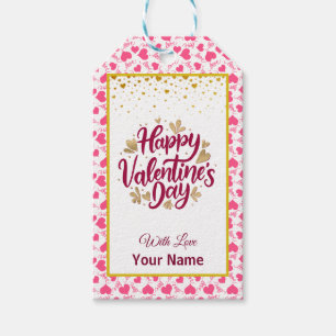 Valentine's Day With Red Initial and Gold Heart Gi Gift Tags