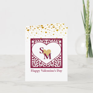 Valentine's Day with Red Initial and Gold Heart Invitation