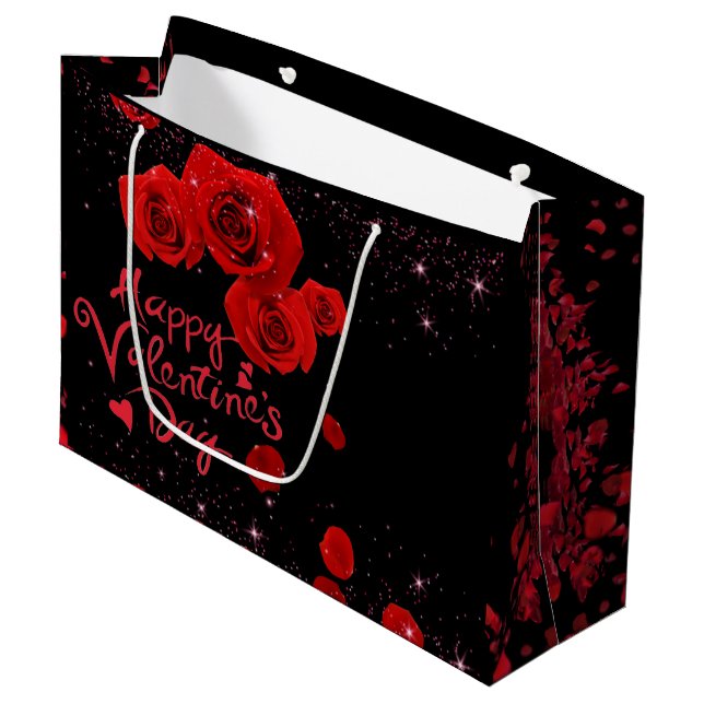 Valentine's Day with Red Roses Large Gift Bag (Front Angled)