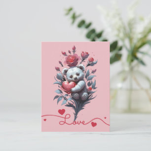 Valentine's Day with Rich Teddy Bear Holiday Postcard