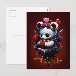 Valentine's Day with Rich Teddy Bear Holiday Postcard