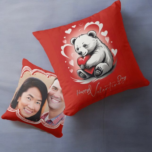 Valentine's Day with Rich Teddy Bear Throw Pillow (Creator Uploaded)