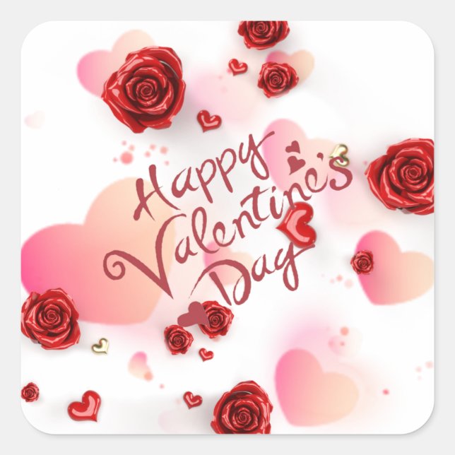 Valentine's Day with Roses Square Sticker (Front)