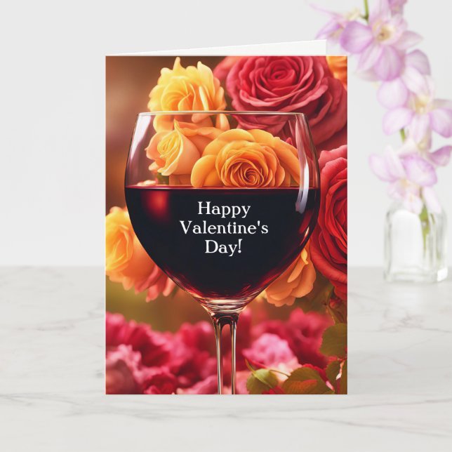 Valentines Day With Wine and Roses Humor Card (Orchid)