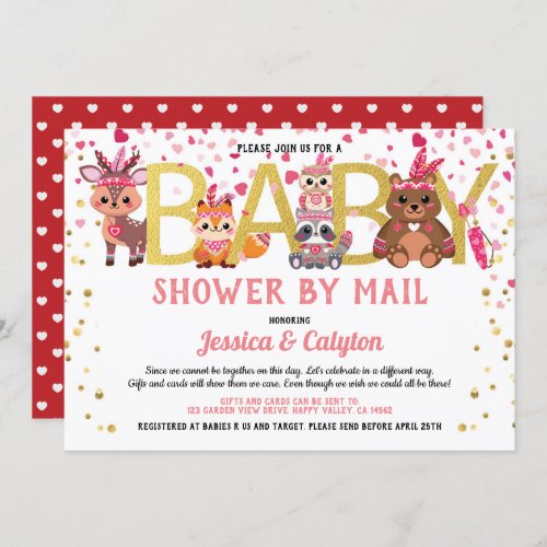 Valentines Day Woodland Animal Baby Shower By Mail Invitation