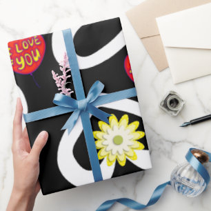 Valentine's Day Wrapping Paper Black
