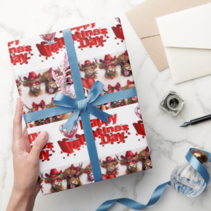 Valentine's Day Wrapping Paper Cow Red Hearts
