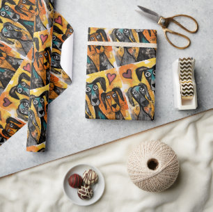 Valentine's Day Wrapping Paper Dog Red Hearts