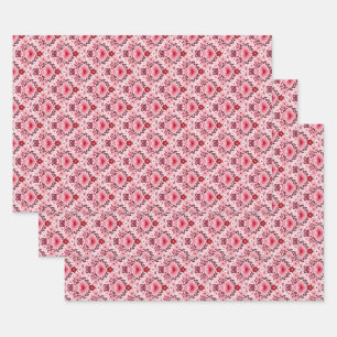 Valentines Day Wrapping Paper Flat Sheet Set of 3