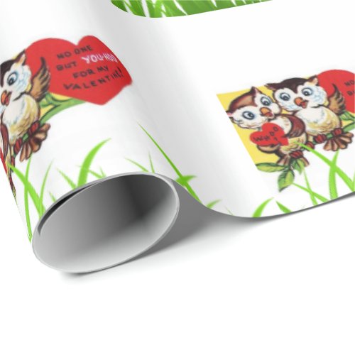 Valentines Day Wrapping Paper Owl Vintage