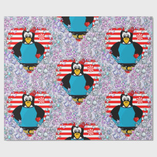 Valentine's Day Wrapping Paper Penguin Hearts