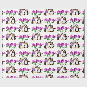 Valentine's Day Wrapping Paper Penguin Hearts