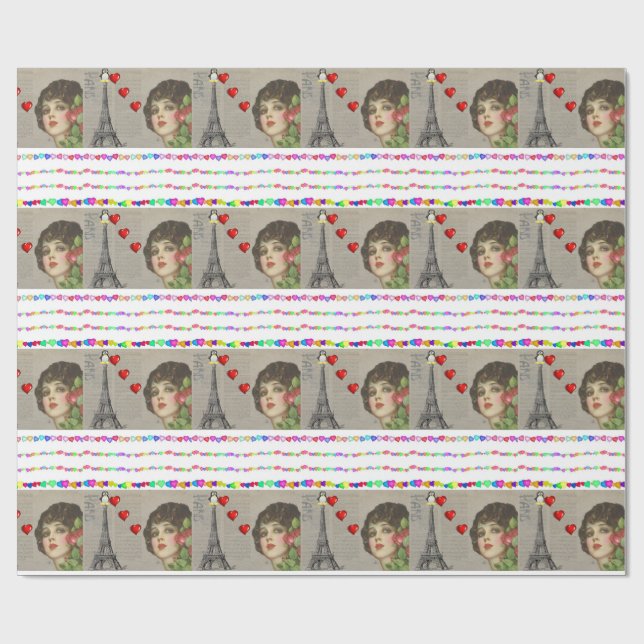 Valentine's Day Wrapping Paper Penguin Hearts (Flat)