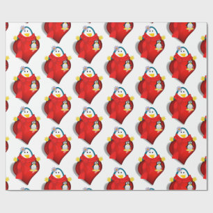 Valentine's Day Wrapping Paper Penguin Hearts