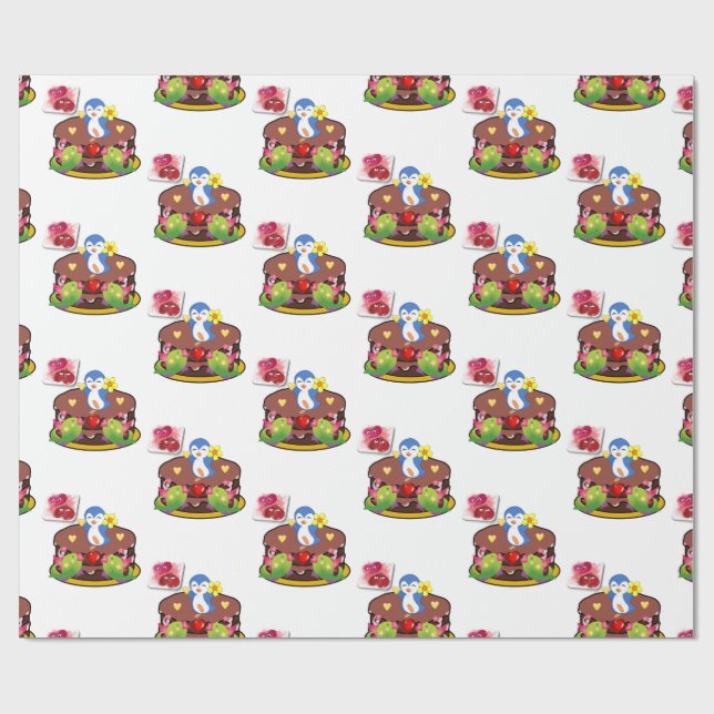 Valentine's Day Wrapping Paper Penguin Hearts (Flat)