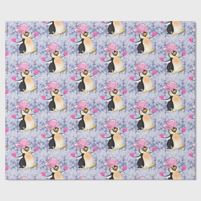 Valentine's Day Wrapping Paper Penguin Hearts (Flat)